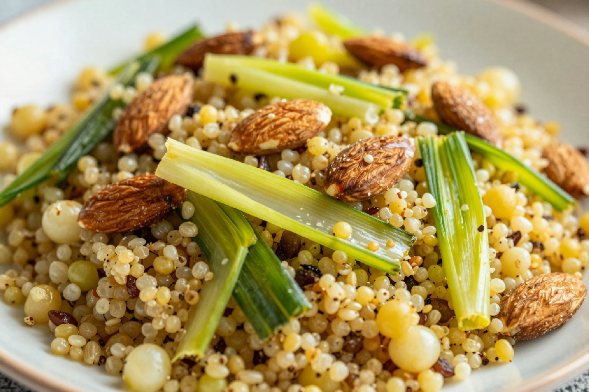 Quinoa, porri e mandorle: il pranzo gourmet che puoi preparare in pochi minuti